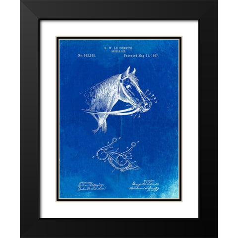 PP611-Faded Blueprint Horse Bridle Bit Poster Black Modern Wood Framed Art Print with Double Matting by Borders, Cole