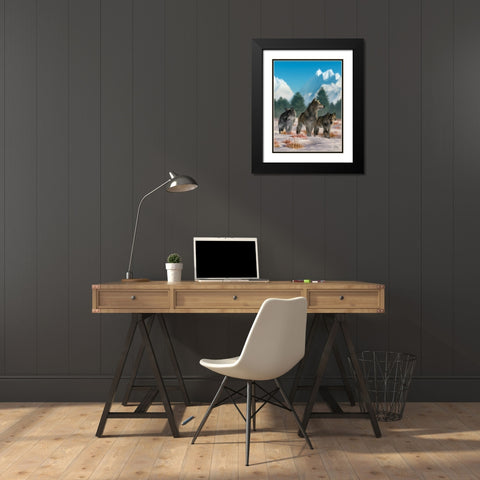 Three Wolves Black Modern Wood Framed Art Print with Double Matting by Eskridge, Daniel
