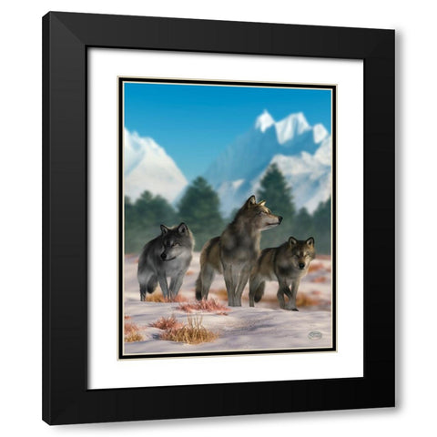 Three Wolves Black Modern Wood Framed Art Print with Double Matting by Eskridge, Daniel