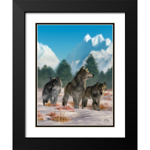 Three Wolves Black Modern Wood Framed Art Print with Double Matting by Eskridge, Daniel