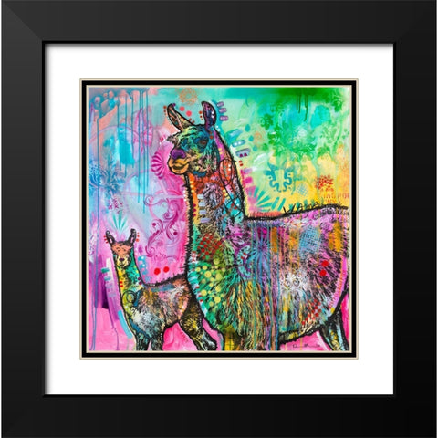Psychedelic Llama Black Modern Wood Framed Art Print with Double Matting by Dean Russo Collection