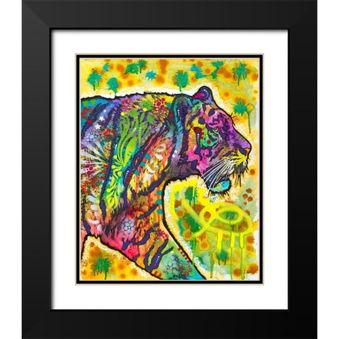Psychedelic Tiger Black Modern Wood Framed Art Print with Double Matting by Dean Russo Collection