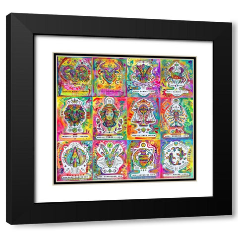 Zodiac Calendar Black Modern Wood Framed Art Print with Double Matting by Dean Russo Collection