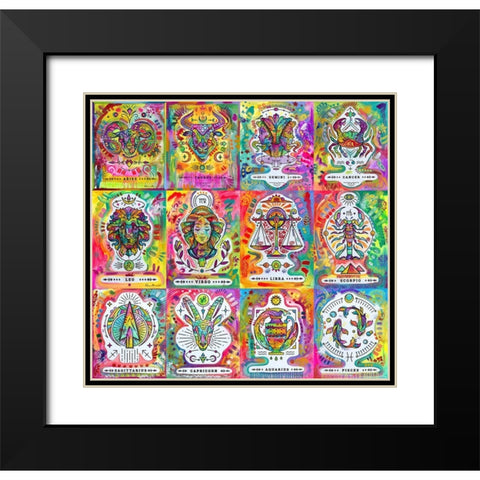 Zodiac Calendar Black Modern Wood Framed Art Print with Double Matting by Dean Russo Collection