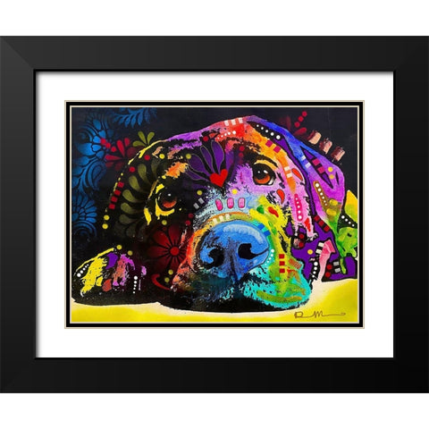 Lying Lab 2 Black Modern Wood Framed Art Print with Double Matting by Dean Russo Collection
