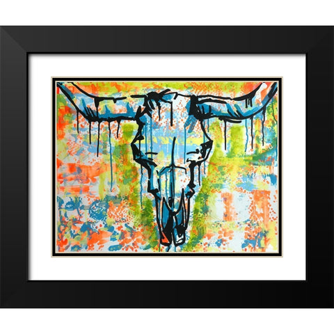 Bull Skull Black Modern Wood Framed Art Print with Double Matting by Dean Russo Collection