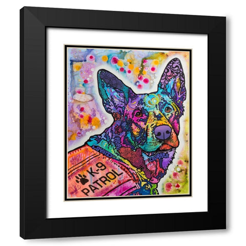 K-9 Patrol German Shep Action Black Modern Wood Framed Art Print with Double Matting by Dean Russo Collection