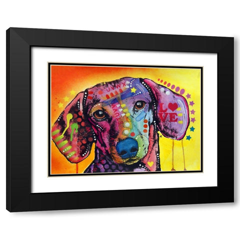 Tilt Dachshund Love Black Modern Wood Framed Art Print with Double Matting by Dean Russo Collection
