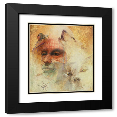 Call Of The White Wolf Black Modern Wood Framed Art Print with Double Matting by Lund, Denton