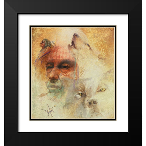 Call Of The White Wolf Black Modern Wood Framed Art Print with Double Matting by Lund, Denton