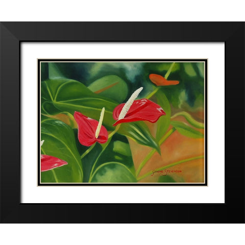 Flower Hearts Black Modern Wood Framed Art Print with Double Matting by Stevenson, Graeme