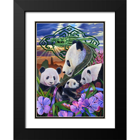 Panda Play Black Modern Wood Framed Art Print with Double Matting by Stevenson, Graeme