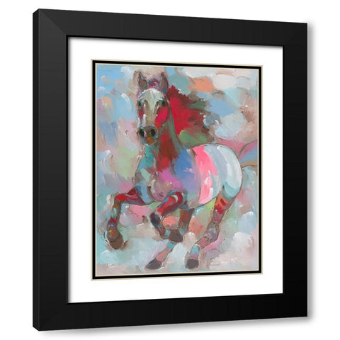 Fiery Stallion Black Modern Wood Framed Art Print with Double Matting by Khorasani, Hooshang