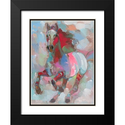 Fiery Stallion Black Modern Wood Framed Art Print with Double Matting by Khorasani, Hooshang
