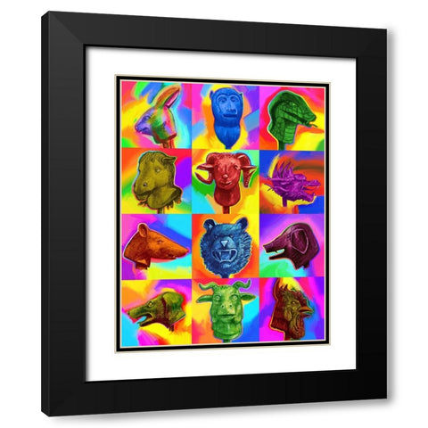 Chinese Zodiac Pop Art Black Modern Wood Framed Art Print with Double Matting by Green, Howie