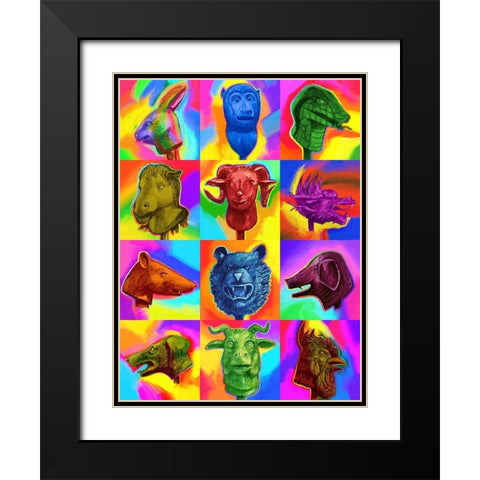 Chinese Zodiac Pop Art Black Modern Wood Framed Art Print with Double Matting by Green, Howie