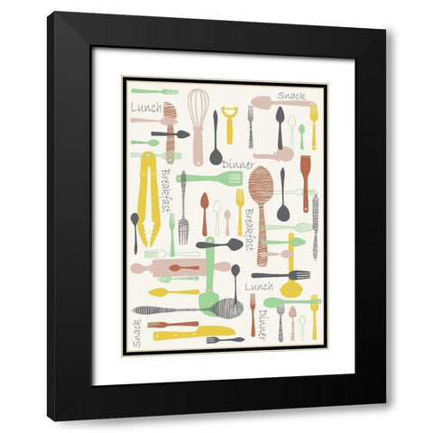 Knifes And Forks Black Modern Wood Framed Art Print with Double Matting by HUE and MI and Sangita