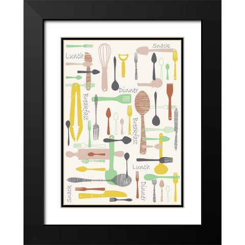 Knifes And Forks Black Modern Wood Framed Art Print with Double Matting by HUE and MI and Sangita