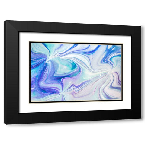 Fluid Acrylic Blue Turquoise Black Modern Wood Framed Art Print with Double Matting by Jenny Rainbow Fine Art