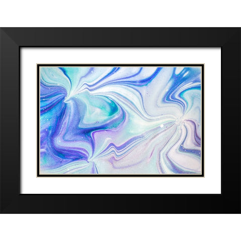 Fluid Acrylic Blue Turquoise Black Modern Wood Framed Art Print with Double Matting by Jenny Rainbow Fine Art