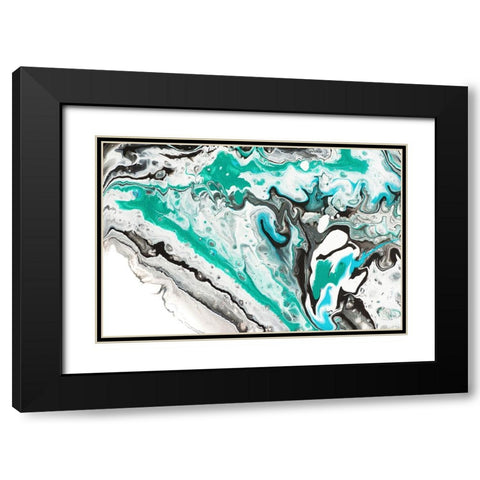 Fluid Acrylic On Emerald Waves Black Modern Wood Framed Art Print with Double Matting by Jenny Rainbow Fine Art