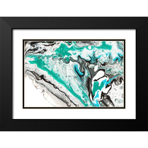 Fluid Acrylic On Emerald Waves Black Modern Wood Framed Art Print with Double Matting by Jenny Rainbow Fine Art