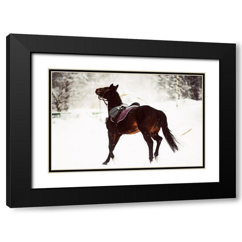 Race in the Snow Black Modern Wood Framed Art Print with Double Matting by Jenny Rainbow Fine Art