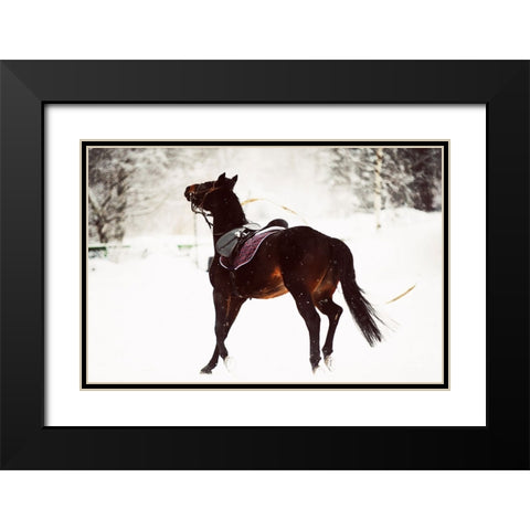 Race in the Snow Black Modern Wood Framed Art Print with Double Matting by Jenny Rainbow Fine Art