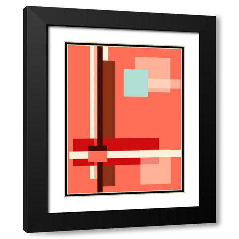 Digital Art Geometric Abstract Living Coral Black Modern Wood Framed Art Print with Double Matting by Jenny Rainbow Fine Art