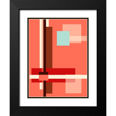 Digital Art Geometric Abstract Living Coral Black Modern Wood Framed Art Print with Double Matting by Jenny Rainbow Fine Art
