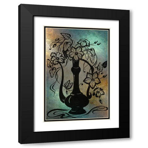 Ink Drawing Clematises in Indian Pitcher Black Modern Wood Framed Art Print with Double Matting by Jenny Rainbow Fine Art