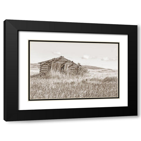 Old Log Cabin Sepia Black Modern Wood Framed Art Print with Double Matting by Schell, Jennie Marie