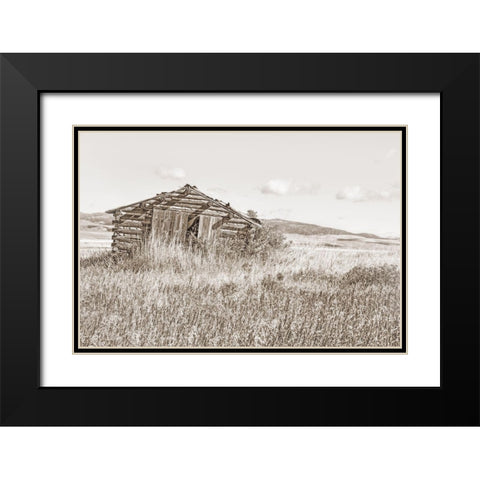 Old Log Cabin Sepia Black Modern Wood Framed Art Print with Double Matting by Schell, Jennie Marie