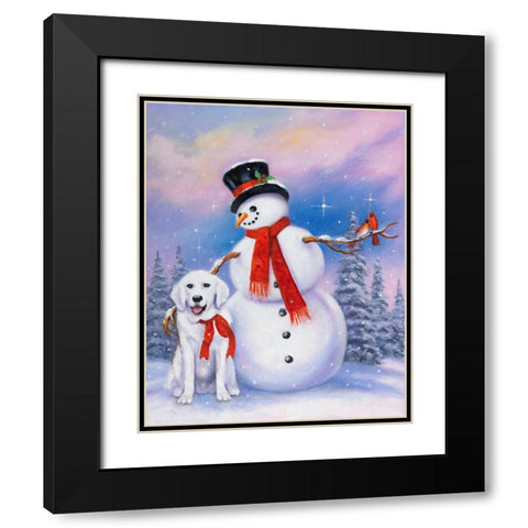 Snowman and Dog Black Modern Wood Framed Art Print with Double Matting by Zaccheo, John