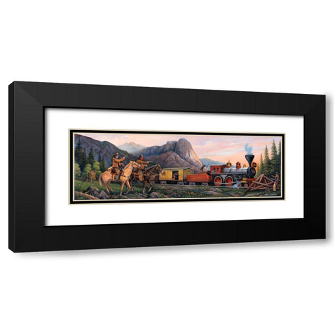 Train Robbery Panoramic Black Modern Wood Framed Art Print with Double Matting by Zaccheo, John