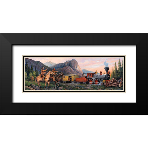 Train Robbery Panoramic Black Modern Wood Framed Art Print with Double Matting by Zaccheo, John