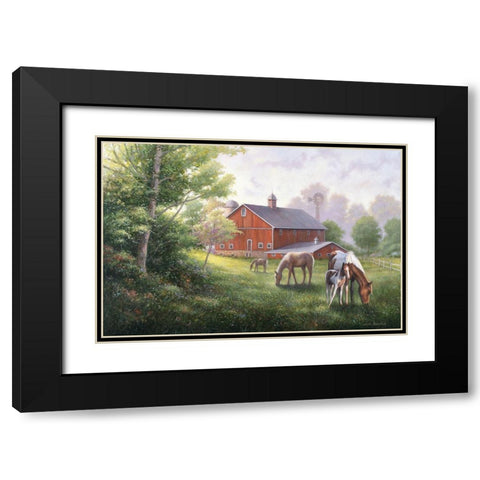 Country Road W/ Horses/Barn Black Modern Wood Framed Art Print with Double Matting by Zaccheo, John