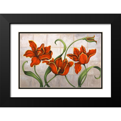 Parrot Tulips Black Modern Wood Framed Art Print with Double Matting by Zaccheo, John
