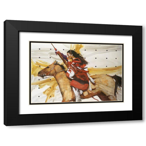 Indian On Horseback Black Modern Wood Framed Art Print with Double Matting by Knauf, J.E.