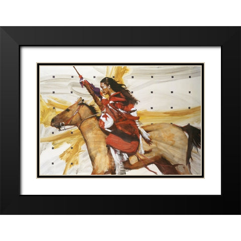 Indian On Horseback Black Modern Wood Framed Art Print with Double Matting by Knauf, J.E.