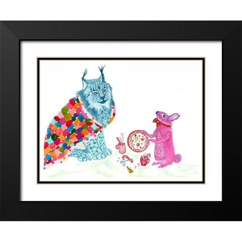 Jojo And Coco Black Modern Wood Framed Art Print with Double Matting by Kwerki Studios