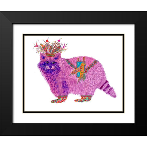 Fiora Raccoon Princess Black Modern Wood Framed Art Print with Double Matting by Kwerki Studios