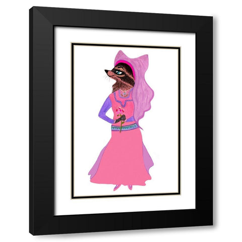 Marian Racoon Black Modern Wood Framed Art Print with Double Matting by Kwerki Studios