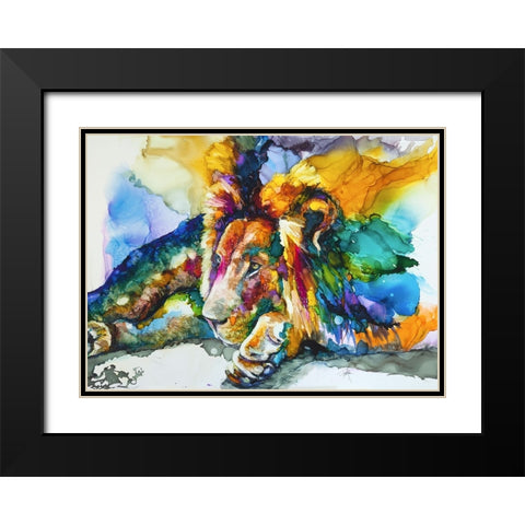 Lion Around Black Modern Wood Framed Art Print with Double Matting by Art by Leslie Franklin