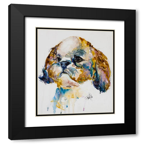 Shih Tzu Black Modern Wood Framed Art Print with Double Matting by Art by Leslie Franklin