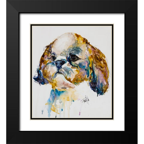 Shih Tzu Black Modern Wood Framed Art Print with Double Matting by Art by Leslie Franklin