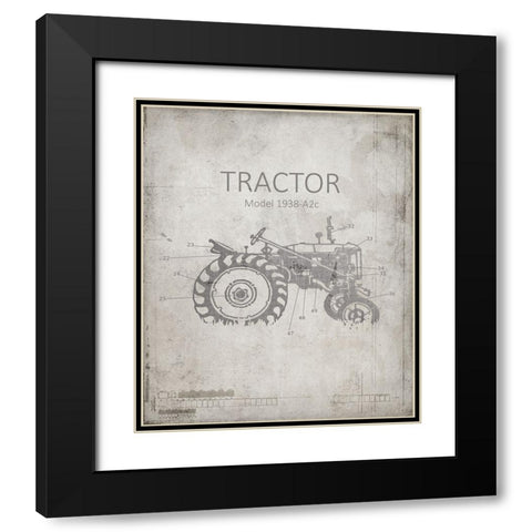 Industrail Farm Tractor Blue Print_BW2 Black Modern Wood Framed Art Print with Double Matting by LightBoxJournal