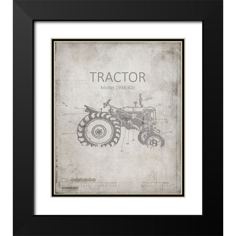 Industrail Farm Tractor Blue Print_BW2 Black Modern Wood Framed Art Print with Double Matting by LightBoxJournal
