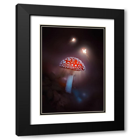 Mushroom Magic Black Modern Wood Framed Art Print with Double Matting by Love Grams