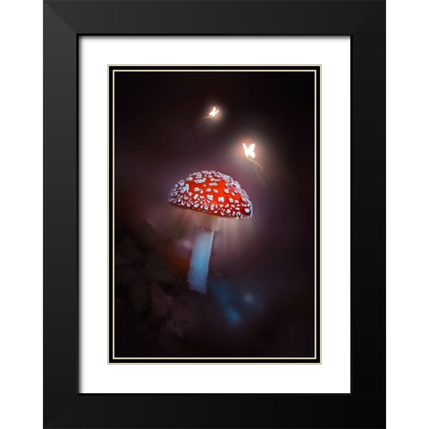 Mushroom Magic Black Modern Wood Framed Art Print with Double Matting by Love Grams